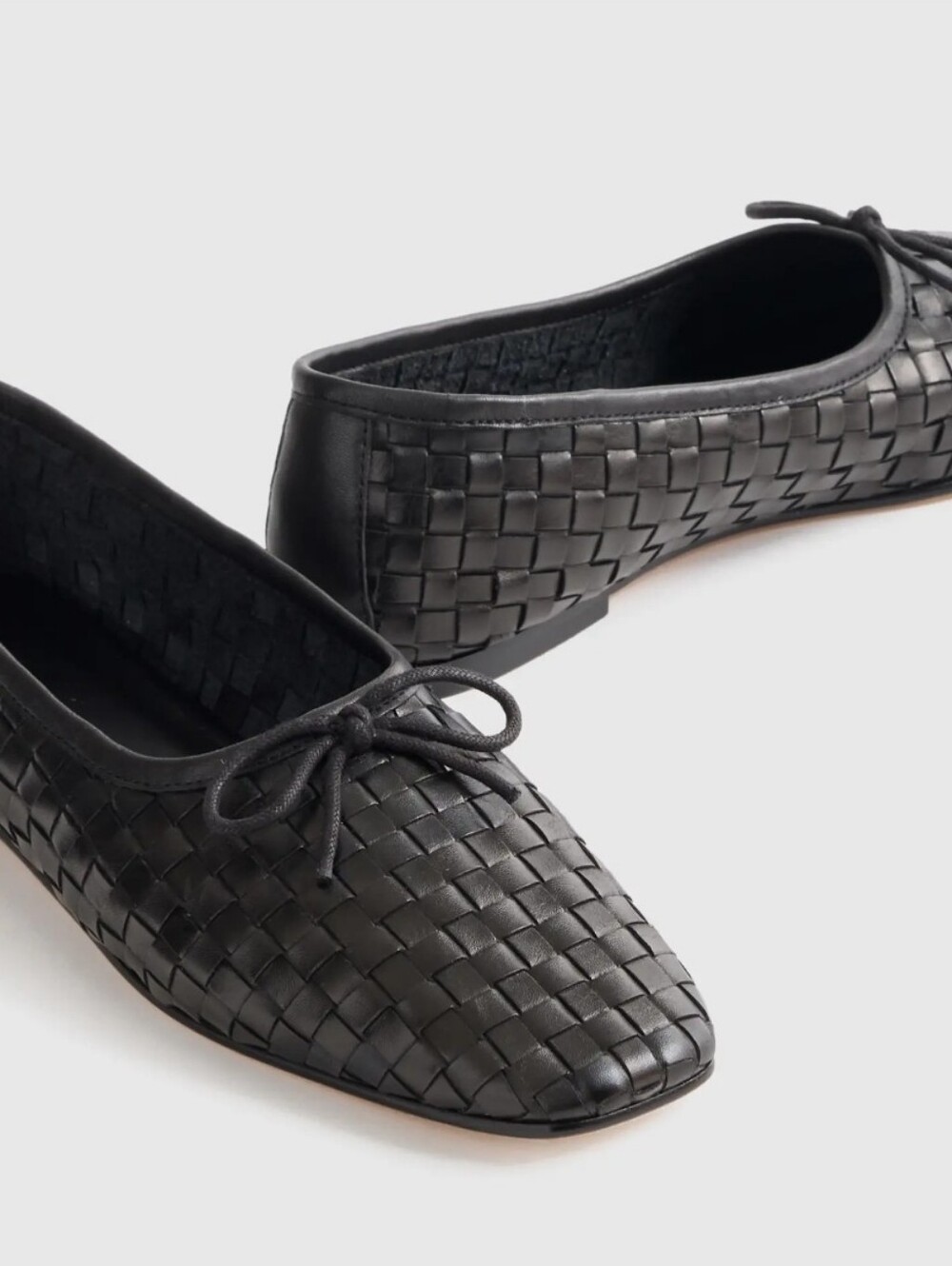 Quince Italian Leather Handwoven Square Toe Ballet Flat - black - Picture 4 of 15